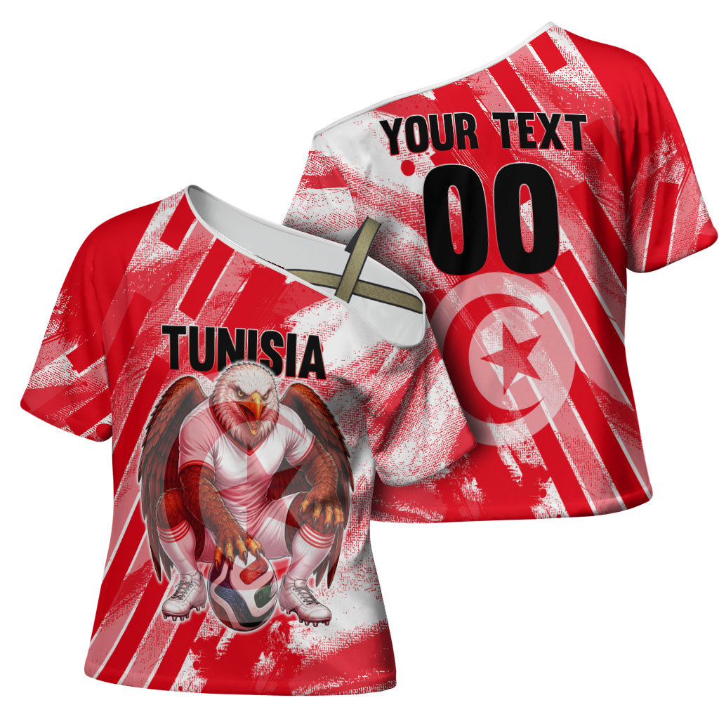 Personalized Tunisia Football Cross Shoulder Shirt Tunisian Flag Carthage Eagles Mascot Grunge Style