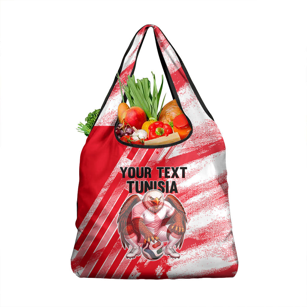 Personalized Tunisia Football Grocery Bag Tunisian Flag Carthage Eagles Mascot Grunge Style