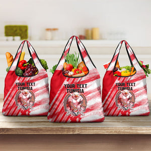 Personalized Tunisia Football Grocery Bag Tunisian Flag Carthage Eagles Mascot Grunge Style