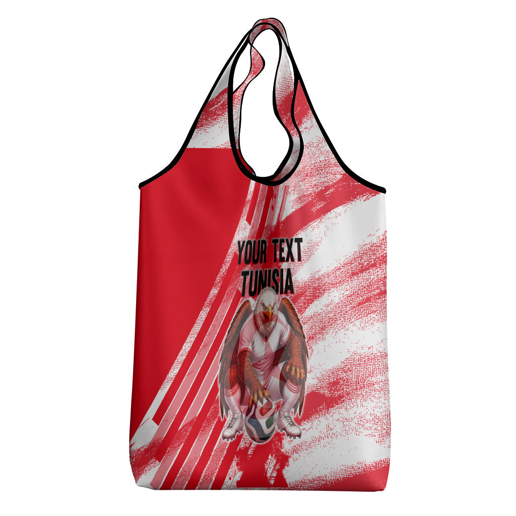 Personalized Tunisia Football Grocery Bag Tunisian Flag Carthage Eagles Mascot Grunge Style