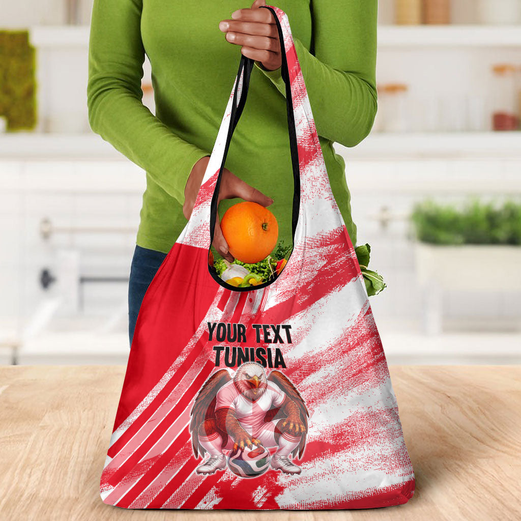 Personalized Tunisia Football Grocery Bag Tunisian Flag Carthage Eagles Mascot Grunge Style