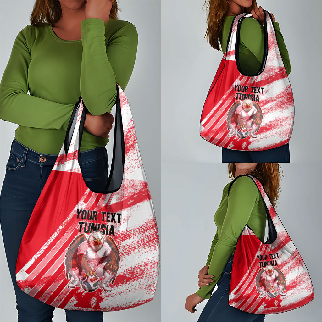 Personalized Tunisia Football Grocery Bag Tunisian Flag Carthage Eagles Mascot Grunge Style