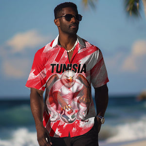 Personalized Tunisia Football Hawaiian Shirt Tunisian Flag Carthage Eagles Mascot Grunge Style