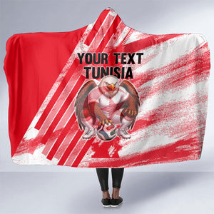 Personalized Tunisia Football Hooded Blanket Tunisian Flag Carthage Eagles Mascot Grunge Style