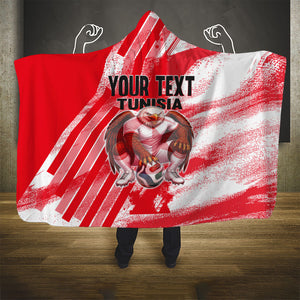 Personalized Tunisia Football Hooded Blanket Tunisian Flag Carthage Eagles Mascot Grunge Style