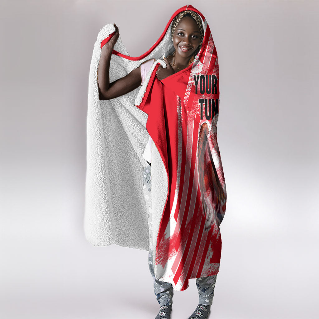 Personalized Tunisia Football Hooded Blanket Tunisian Flag Carthage Eagles Mascot Grunge Style