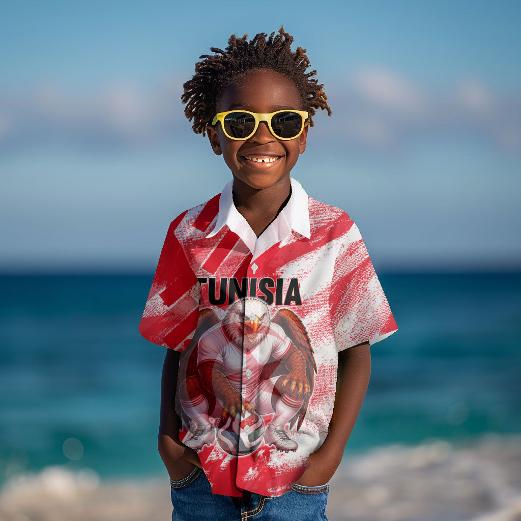 Personalized Tunisia Football Kid Hawaiian Shirt Tunisian Flag Carthage Eagles Mascot Grunge Style