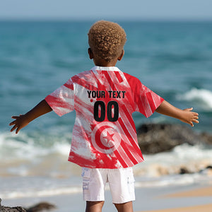 Personalized Tunisia Football Kid Hawaiian Shirt Tunisian Flag Carthage Eagles Mascot Grunge Style