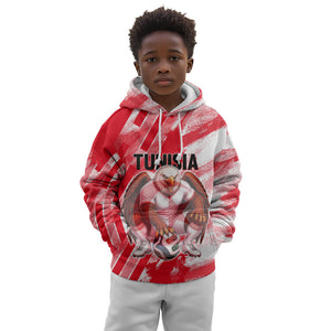Personalized Tunisia Football Kid Hoodie Tunisian Flag Carthage Eagles Mascot Grunge Style