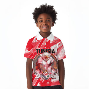 Personalized Tunisia Football Kid Polo Shirt Tunisian Flag Carthage Eagles Mascot Grunge Style