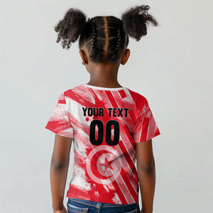 Personalized Tunisia Football Kid T shirt Tunisian Flag Carthage Eagles Mascot Grunge Style
