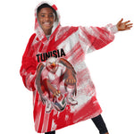Personalized Tunisia Football Kid Wearable Blanket Hoodie Tunisian Flag Carthage Eagles Mascot Grunge Style