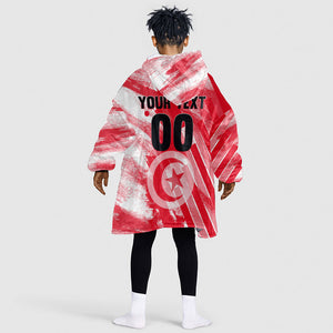 Personalized Tunisia Football Kid Wearable Blanket Hoodie Tunisian Flag Carthage Eagles Mascot Grunge Style