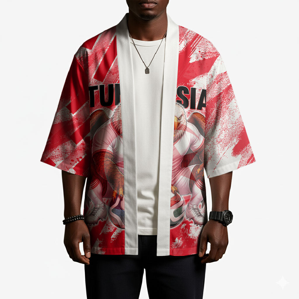 Personalized Tunisia Football Kimono Tunisian Flag Carthage Eagles Mascot Grunge Style