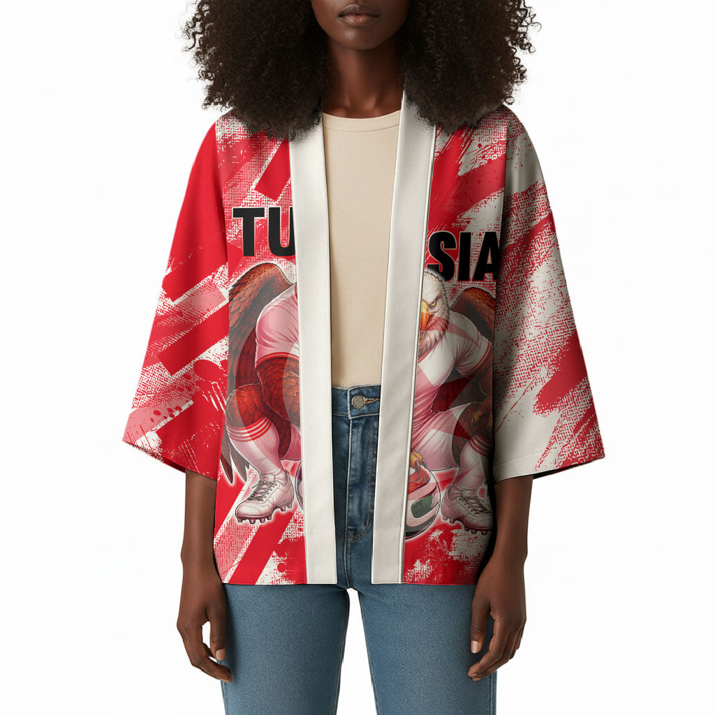 Personalized Tunisia Football Kimono Tunisian Flag Carthage Eagles Mascot Grunge Style