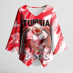 Personalized Tunisia Football Kimono Sleeve Blouse Tunisian Flag Carthage Eagles Mascot Grunge Style