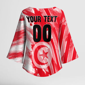 Personalized Tunisia Football Kimono Sleeve Blouse Tunisian Flag Carthage Eagles Mascot Grunge Style