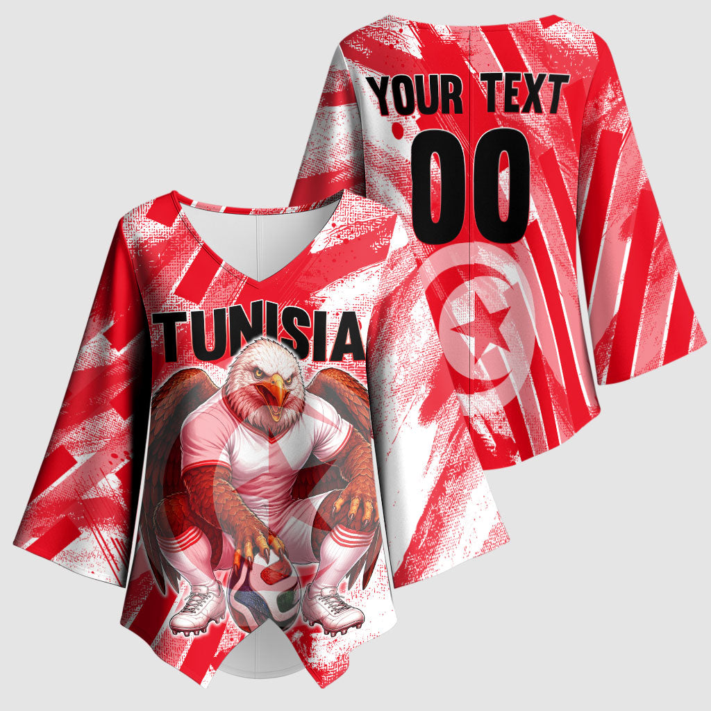 Personalized Tunisia Football Kimono Sleeve Blouse Tunisian Flag Carthage Eagles Mascot Grunge Style