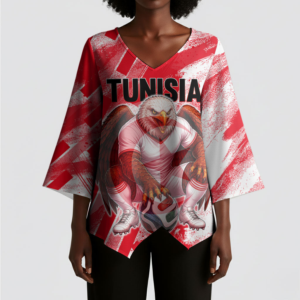 Personalized Tunisia Football Kimono Sleeve Blouse Tunisian Flag Carthage Eagles Mascot Grunge Style