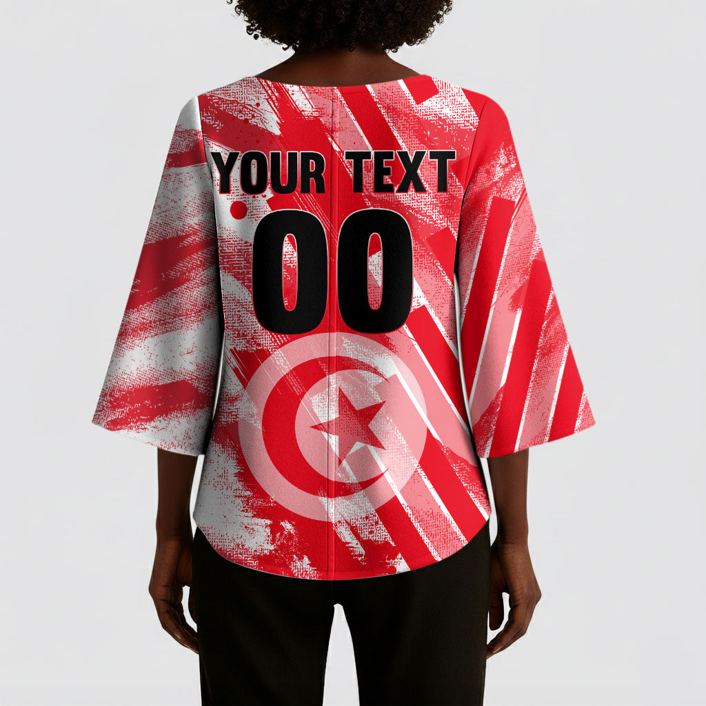 Personalized Tunisia Football Kimono Sleeve Blouse Tunisian Flag Carthage Eagles Mascot Grunge Style
