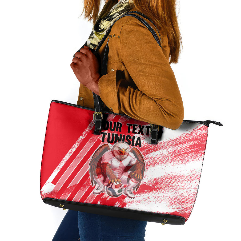 Personalized Tunisia Football Leather Tote Bag Tunisian Flag Carthage Eagles Mascot Grunge Style