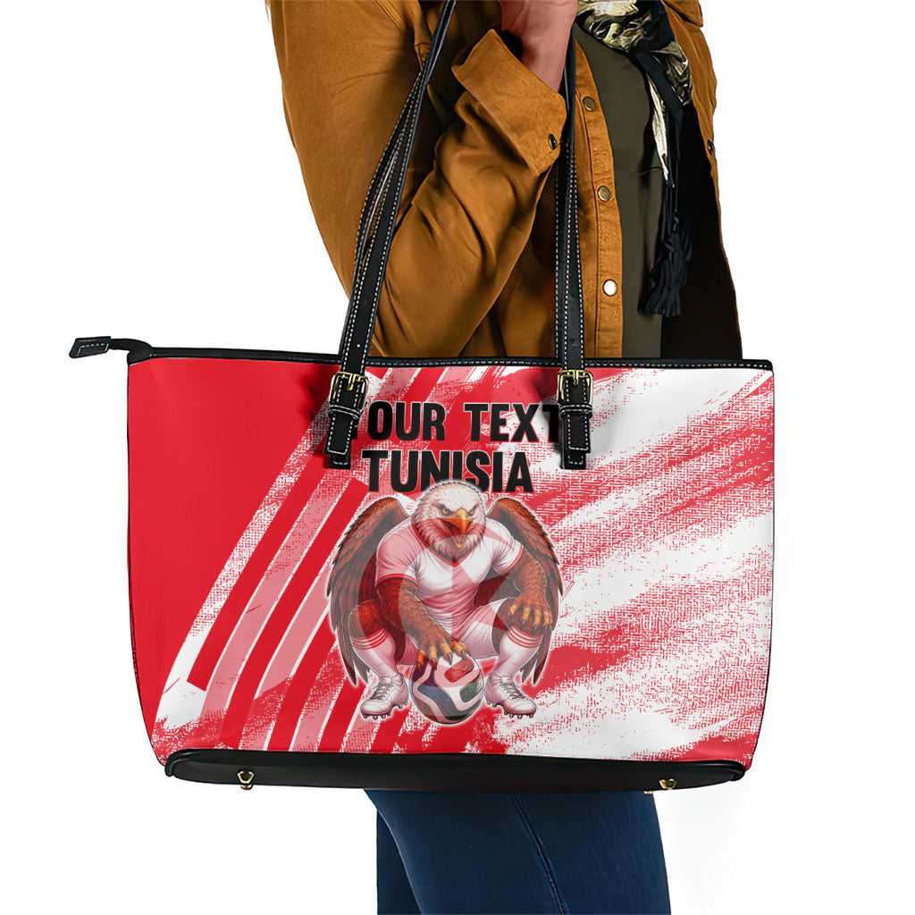Personalized Tunisia Football Leather Tote Bag Tunisian Flag Carthage Eagles Mascot Grunge Style