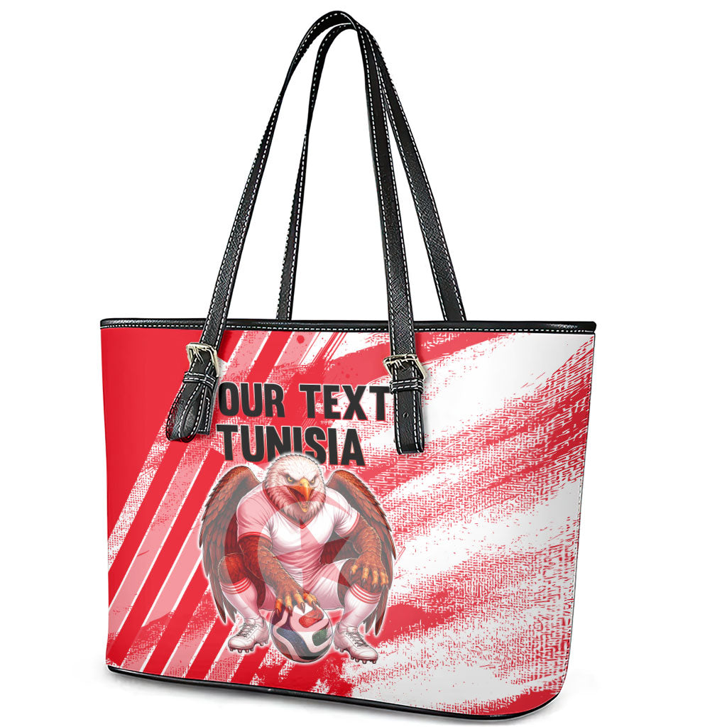 Personalized Tunisia Football Leather Tote Bag Tunisian Flag Carthage Eagles Mascot Grunge Style