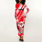 Personalized Tunisia Football Long Sleeve Bodycon Dress Tunisian Flag Carthage Eagles Mascot Grunge Style