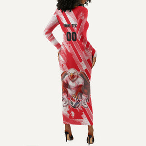 Personalized Tunisia Football Long Sleeve Bodycon Dress Tunisian Flag Carthage Eagles Mascot Grunge Style