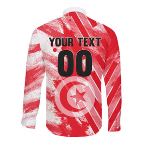 Personalized Tunisia Football Long Sleeve Button Shirt Tunisian Flag Carthage Eagles Mascot Grunge Style