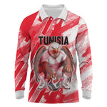 Personalized Tunisia Football Long Sleeve Polo Shirt Tunisian Flag Carthage Eagles Mascot Grunge Style