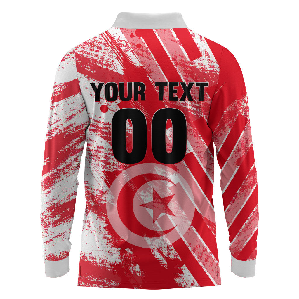 Personalized Tunisia Football Long Sleeve Polo Shirt Tunisian Flag Carthage Eagles Mascot Grunge Style