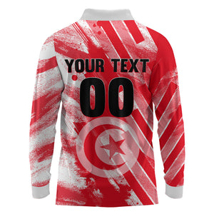 Personalized Tunisia Football Long Sleeve Polo Shirt Tunisian Flag Carthage Eagles Mascot Grunge Style