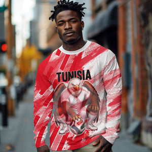 Personalized Tunisia Football Long Sleeve Shirt Tunisian Flag Carthage Eagles Mascot Grunge Style