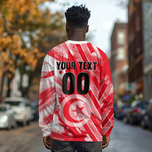 Personalized Tunisia Football Long Sleeve Shirt Tunisian Flag Carthage Eagles Mascot Grunge Style