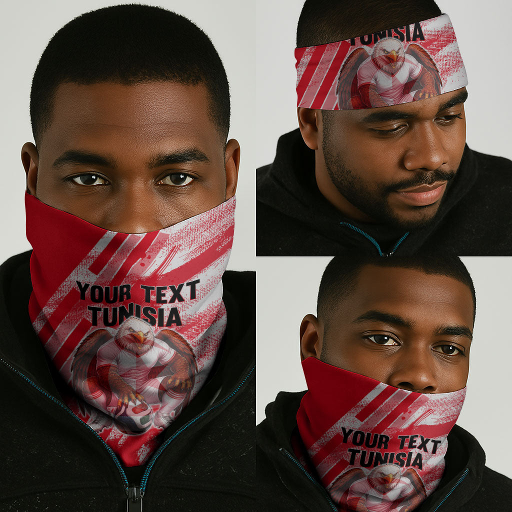 Personalized Tunisia Football Neck Gaiter Tunisian Flag Carthage Eagles Mascot Grunge Style