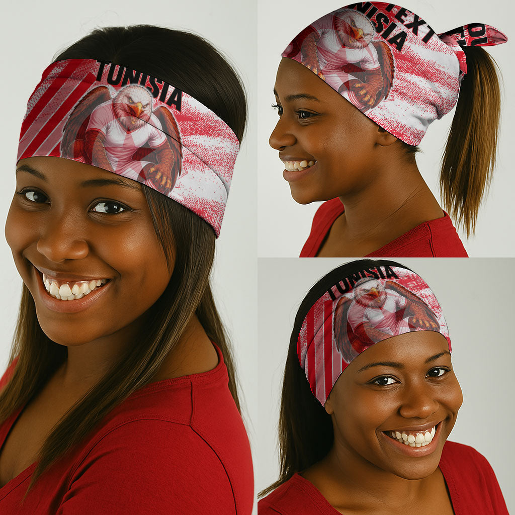 Personalized Tunisia Football Neck Gaiter Tunisian Flag Carthage Eagles Mascot Grunge Style