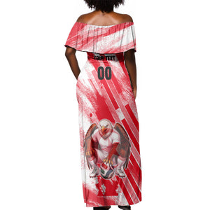 Personalized Tunisia Football Off Shoulder Maxi Dress Tunisian Flag Carthage Eagles Mascot Grunge Style