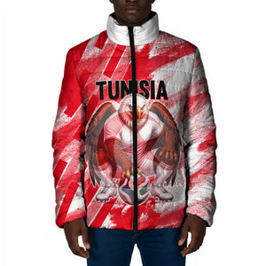 Personalized Tunisia Football Padded Jacket Tunisian Flag Carthage Eagles Mascot Grunge Style