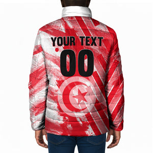 Personalized Tunisia Football Padded Jacket Tunisian Flag Carthage Eagles Mascot Grunge Style