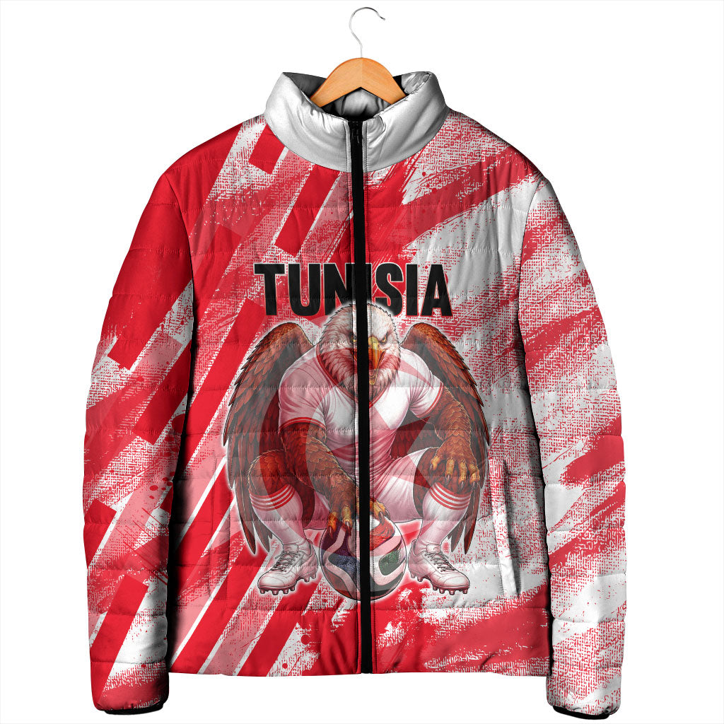 Personalized Tunisia Football Padded Jacket Tunisian Flag Carthage Eagles Mascot Grunge Style