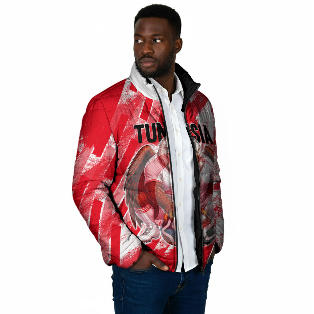 Personalized Tunisia Football Padded Jacket Tunisian Flag Carthage Eagles Mascot Grunge Style