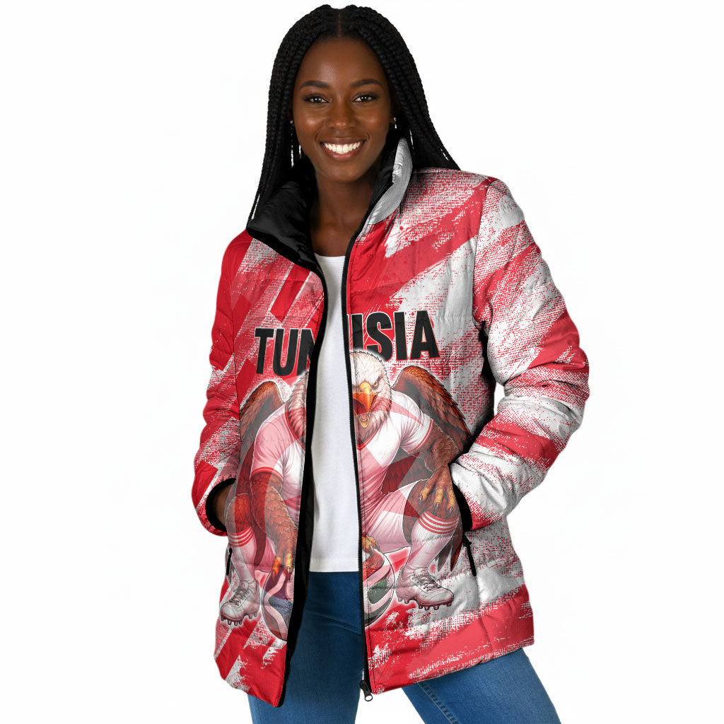Personalized Tunisia Football Padded Jacket Tunisian Flag Carthage Eagles Mascot Grunge Style