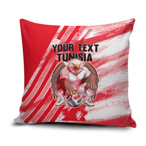 Personalized Tunisia Football Pillow Cover Tunisian Flag Carthage Eagles Mascot Grunge Style