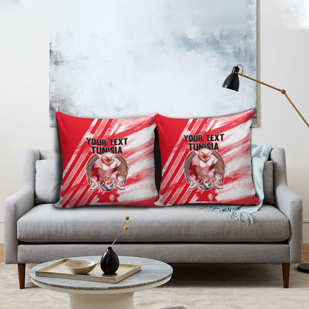 Personalized Tunisia Football Pillow Cover Tunisian Flag Carthage Eagles Mascot Grunge Style