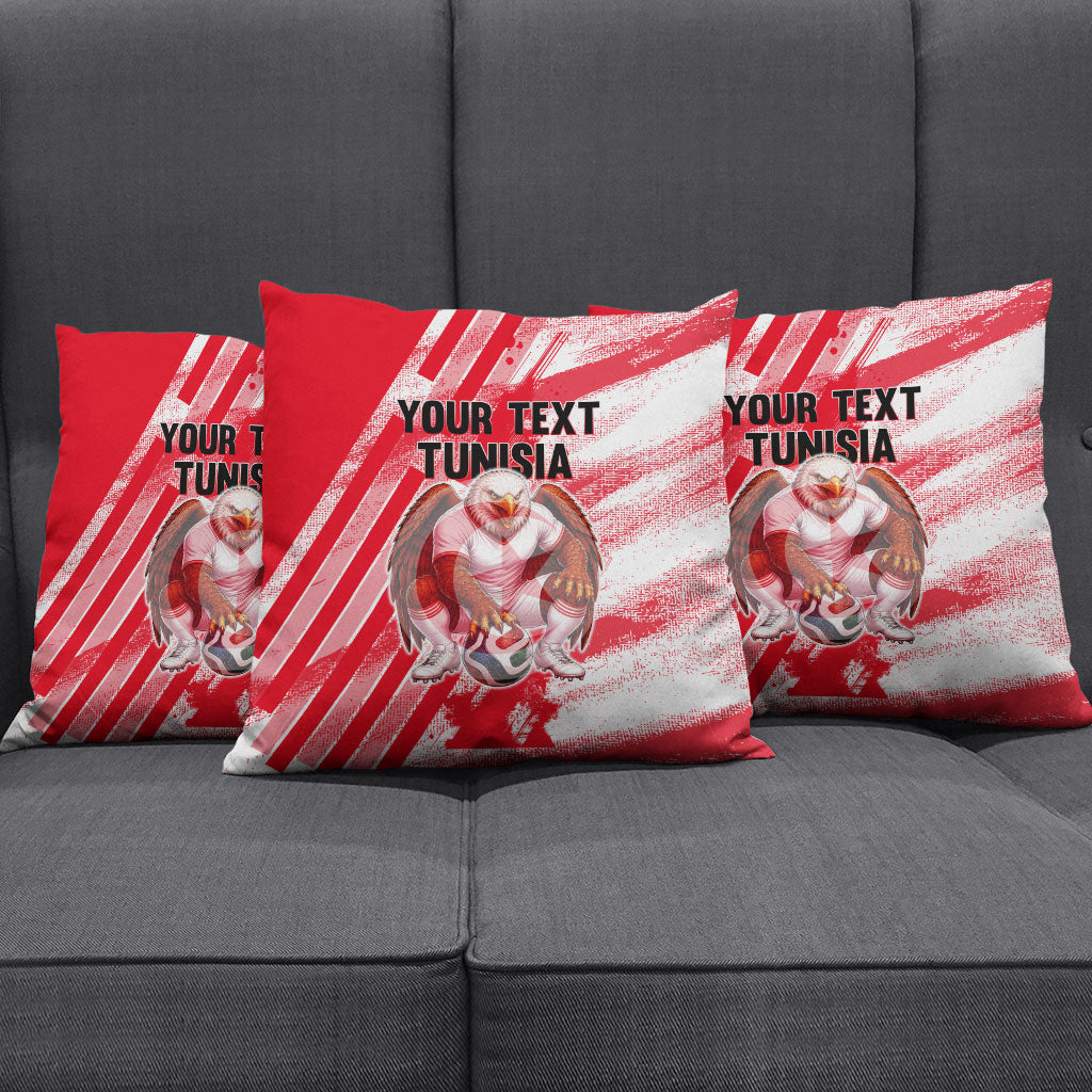 Personalized Tunisia Football Pillow Cover Tunisian Flag Carthage Eagles Mascot Grunge Style