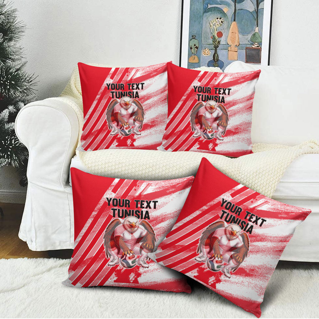 Personalized Tunisia Football Pillow Cover Tunisian Flag Carthage Eagles Mascot Grunge Style