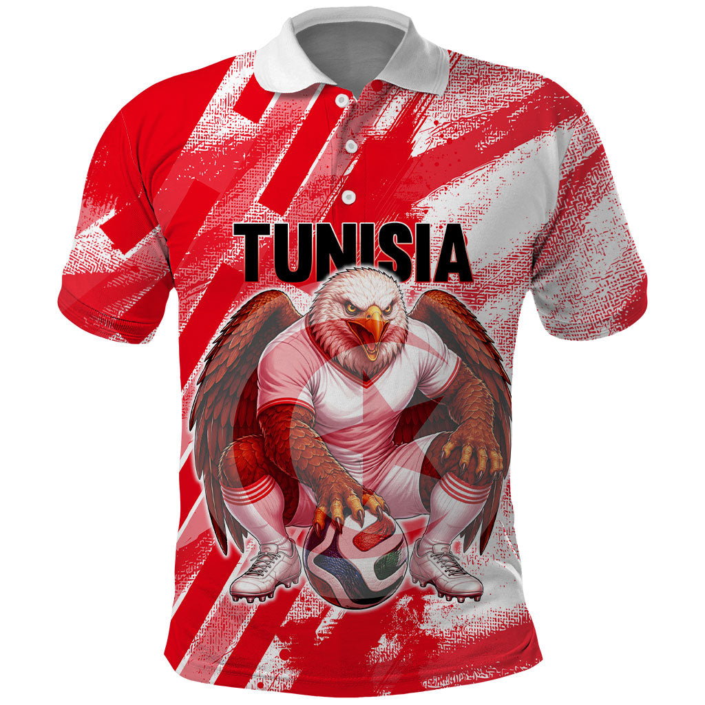 Personalized Tunisia Football Polo Shirt Tunisian Flag Carthage Eagles Mascot Grunge Style