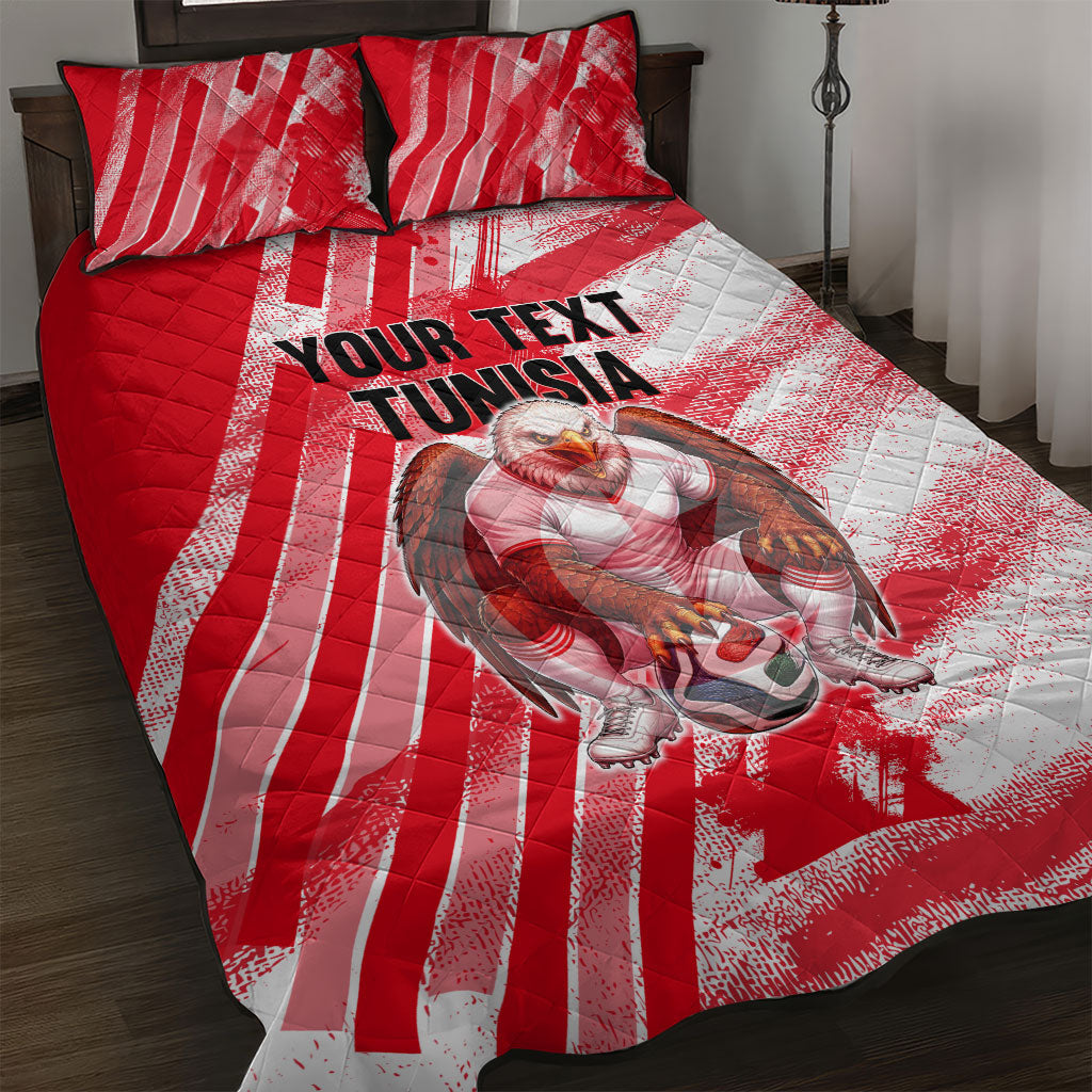 Personalized Tunisia Football Quilt Bed Set Tunisian Flag Carthage Eagles Mascot Grunge Style
