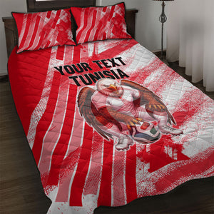 Personalized Tunisia Football Quilt Bed Set Tunisian Flag Carthage Eagles Mascot Grunge Style
